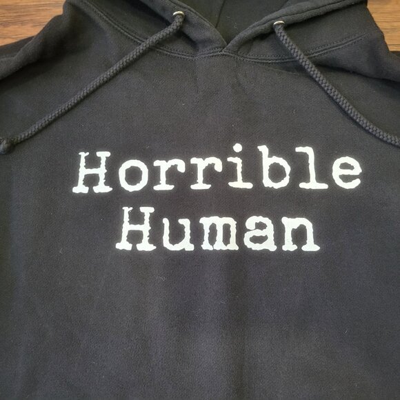 HORRIBLE HUMAN by Caroline Stanbury Black Pullover Hoodie sz XL EUC Autumn Fall - Picture 2 of 6
